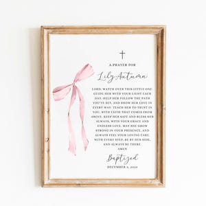 Baptism Print, Baptism Prayer for Child, Baptism Bow Print, Baptism Prayer, Custom Name Baptism Print, Baptism Prayer Sign For Boy or Girl