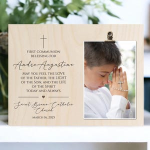 Personalized First Holy Communion Wooden Photo Frame, Engraved Religious Keepsake
