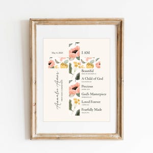Cadeau de première communion, cadeau de baptême pour fille, cadeau de confirmation, cadeau de baptême croix floral, souvenir de confirmation, religieux imprimable