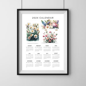 2024 Floral Elegance Calendar - High-Quality Printable Calendar with Seasonal Botanical Art