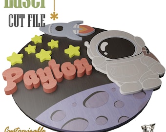 Letrero con nombre de astronauta para bebé: decoración infantil cortada a láser SVG (descarga digital)