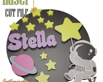 Letrero con nombre de astronauta para bebé: decoración infantil cortada a láser SVG (descarga digital)