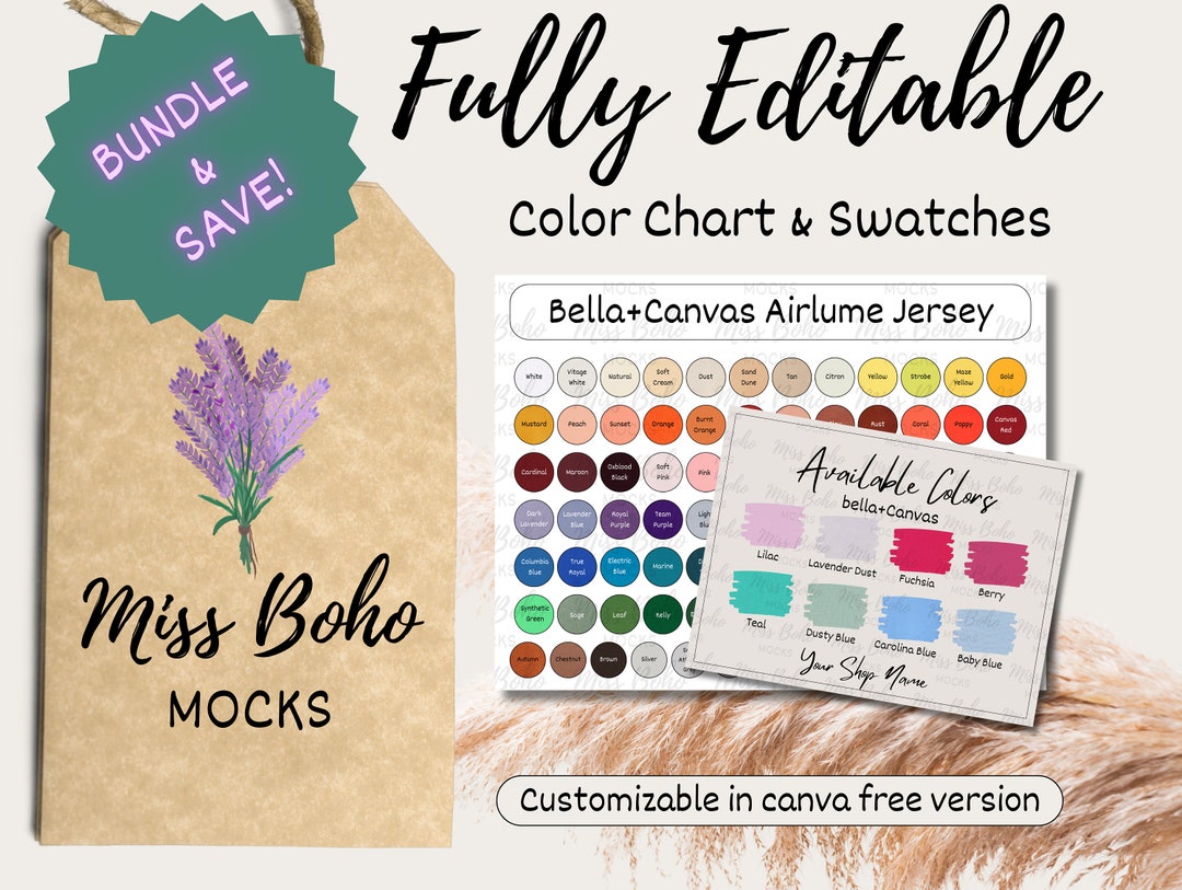Editable Bella Canvas Color Chart, Bella Canvas Airlume Jersey Color