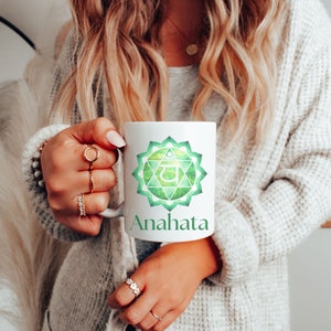 HEART CHAKRA MUG Anahata Meditation Mindfulness Mug Gift for Spiritual Friend Yoga Teacher Healer and to Open Your Heart for Peace & Joy