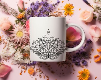 Lotus Mandala Mug, Sacred Geometry Coffee Cup, Meditation Gift