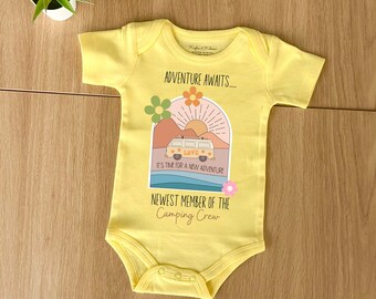 Adventure baby bodysuit - newest member of the crew | glamping | camping, adventure outdoor baby outfit | pregnancy announcement awaits