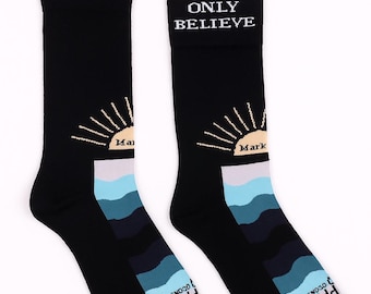No temas, cree solamente - Calcetines con versículos bíblicos cristianos (Marcos 5:36)