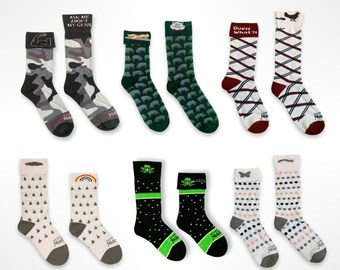 5 pares sorpresa de calcetines divertidos / Caja de regalo de calcetines misteriosos / Calcetines novedosos y divertidos para hombres y mujeres / Regalo para calcetines navideños