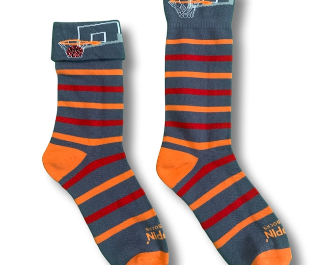Fun Basketball Socks! Flip the cuff down and score a basket.