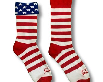 Calcetines con la bandera estadounidense: puños reversibles, mezcla de algodón patriótico