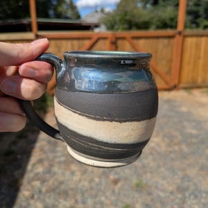 Handmade Marbled Big Bellied Forest Green Mug