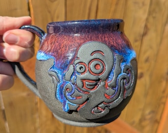 Handmade Big Bellied Blue and Red Octopus Mug *Imperfect*