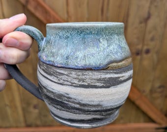 Handmade Surf Green and Marbled Black Clay Mug