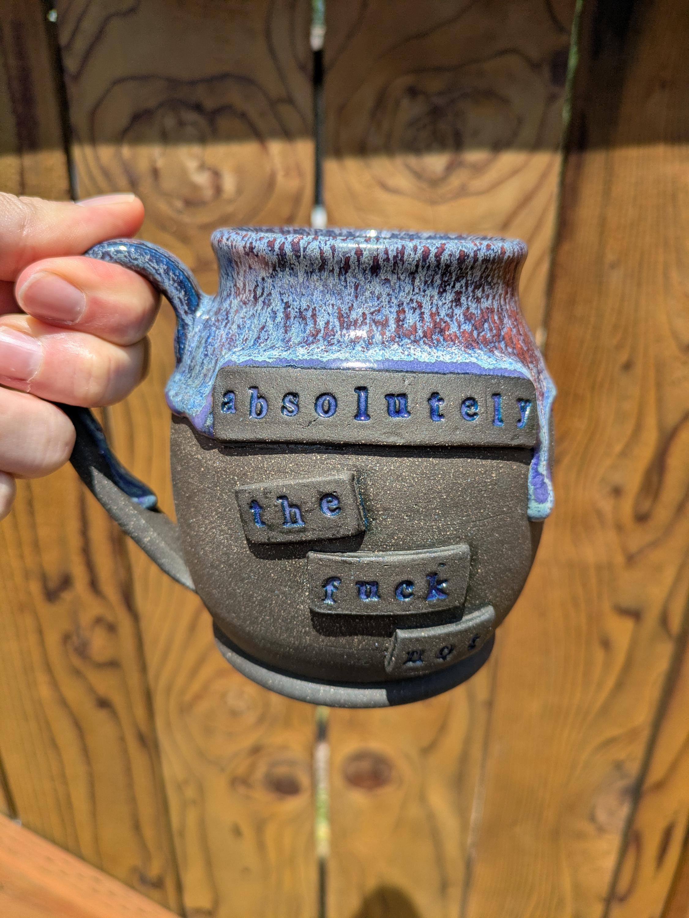 Absolutely the F*&# Not --  Handmade Drippy Midnight Mulberry Black Clay Mug