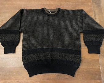 Vintage Unisex Sweater Fashionable Wool Acrylic | Pullover Black Brown