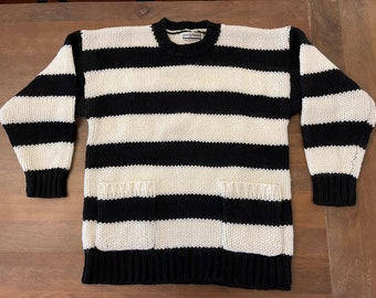 Vintage Striped Laura Peterson Sweater | Black White Medium