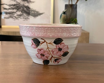 Vintage Nichols Pottery Hand Painted Mixing Bowl | Pink Dogwood | Signed 1999 NC