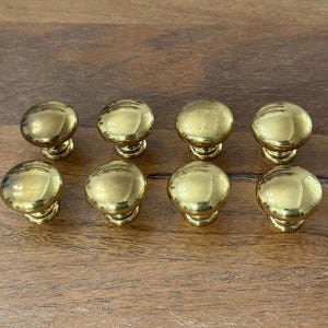 Set of 8 Vintage Solid Brass Door Drawer Cabinet Round Knob Pulls 1.25" Gold