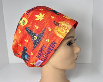 Orange Happy Halloween Witches Surgical Scrub Hat Cap OR