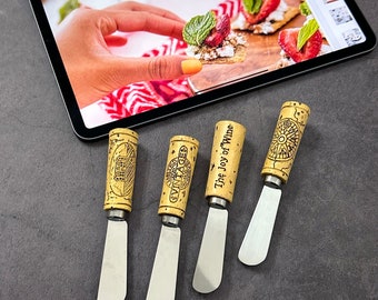 Wine Cork Decor, Hand Painted Resin Handle with Stainless Steel Blade Multipurpose Cheese Spreader, Set of 4pcs