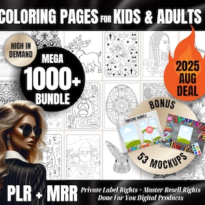 1000+ Coloring Pages Bundle: PLR/MRR, Adult Mandala, Kids Christmas (Digital Download)