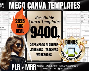 2025-2026 Planner Templates Bundle: 9400+ Pages, MRR PLR Canva (Digital Download)