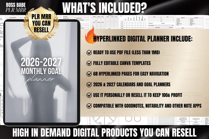 2026-2027 Digital Goal Planner Canva Template: MRR PLR Resell Rights - Etsy