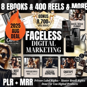 Faceless Marketing Mega Bundle: PLR MRR, Ebooks, Reels, Posts (Digital Download)