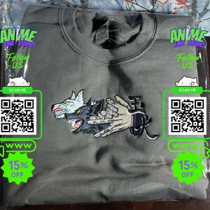 Collezione ricamata ispirata agli anime: felpa, maglietta e felpa con cappuccio premium - Design anime unici - Cani demoniaci in edizione limitata.