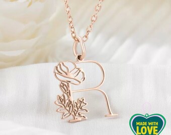 Personalized Initial & Birth Flower Necklace, Flower Jewellery Wedding/Birthday/Anniversary/Mother's Day Gift Wife/Mom/Girlfriend/Daughter