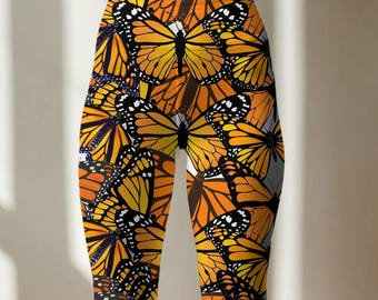Boho Monarch Butterfly High-Waisted Yoga Leggings, Colorful Fitness Leggings for Women, Patterned Workout Pants, Perfect for Yoga and Dance