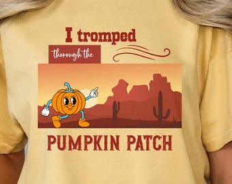 Western Funny Pumpkin Patch Short Sleeve Tee, Fall T-shirt, Autumn Apparel, Cute Autumn Shirt, Harvest Fun Wear, Cartoon Pumpkin Gift Shirt