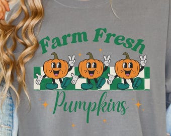 Farm Fresh Pumpkins T-Shirt, Vintage Pumpkin Tee, Autumn Apparel, Fall Fashion, Harvest Festival Shirt, Seasonal Wardrobe, Funny Pumpkin