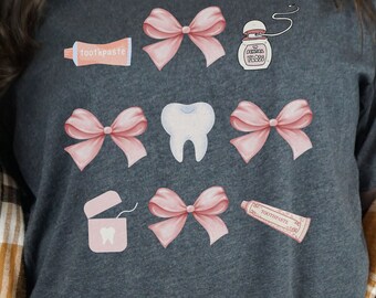 Coquette Dental Short Sleeve Tee girly dental hygiene t-shirt gift for dental hygienist dental assistant graduation gift dental office shirt
