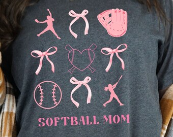 Custom softball mom coquette short sleeved tee, mom softball tee, softball top for mom, softball season shirt, sports mom tee, softball game