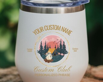 Vintage Custom Camp Bachelorette Party Chill Wine Tumbler, Mountain Bride Camp,Hiking Bridal Party gifts,Lake Themed bach party wine tumbler