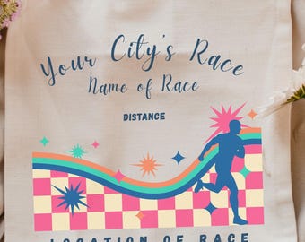 Cotton Run Race Canvas Tote Bag, Personalized Shopping Bag, Marathon Gift Tote, Team Running Bag, Running 5k Supply Bag