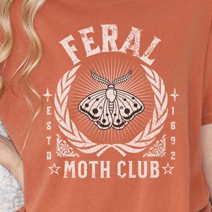 Feral Moth Club Short Sleeve T-shirt, Moth shirt, bug shirt, aesthetic bug tee, insect lover shirt, cottagecore shirt, goblincore clothing