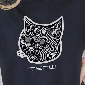 Psychedelic Cat Short Sleeved T-shirt, mushroom party shirt, festival outfit, cozy boho top, retro top, gift for her him, weidcore clothes