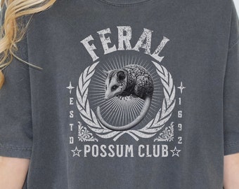 Feral Possum Club Short Sleeved  T-shirt, goblincore gift shirt, nature lover gift tee, racoon lover gift, gift for her him, love possum tee