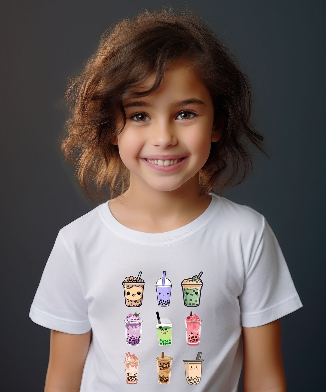 Nautinati Girls' Cotton Boba Tea Printed T-shirt