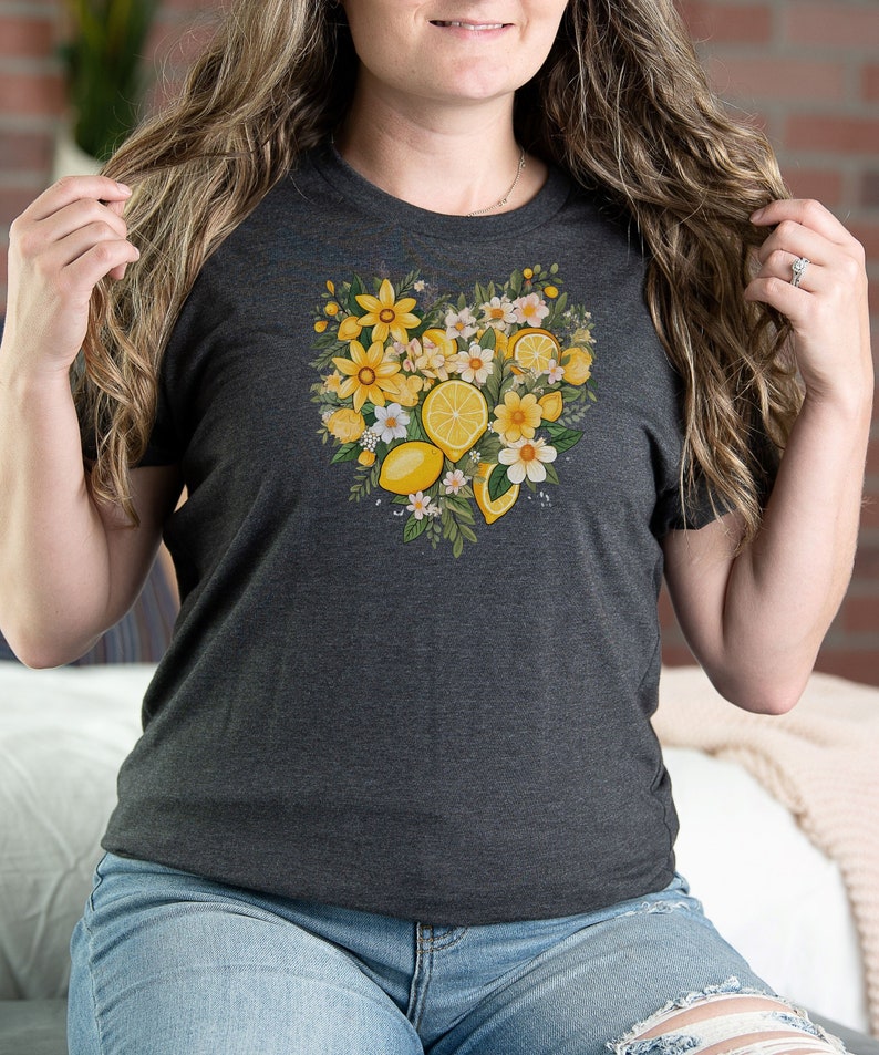 Lemon Citrus Floral Bouquet Short Sleeve Tee, Lemon Shirt for Mom ...