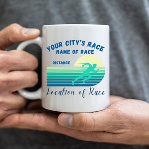 Personalized Race Ceramic Mug, Custom Drinkware for Runners, Perfect for Race Day, Great Gift for Athletes, Fun Team Marathon Gift