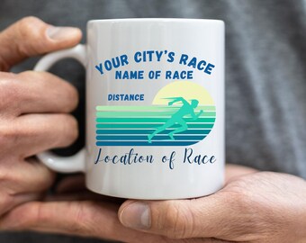 Personalized Race Ceramic Mug, Custom Drinkware for Runners, Perfect for Race Day, Great Gift for Athletes, Fun Team Marathon Gift