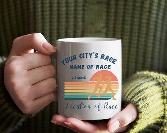 Personalized Ceramic  Race Mug | Your Favorite Place | Fun Gift for Coffee Lovers, Home Decor, Office Mug, Unique Souvenir Fun Marathon Gift