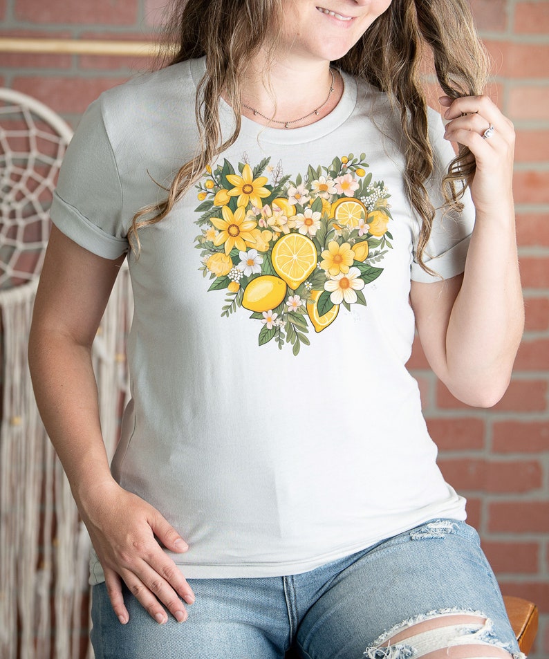 Lemon Citrus Floral Bouquet Short Sleeve Tee, Lemon Shirt for Mom ...