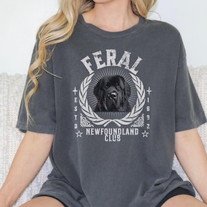 Feral Newfoundland Club Short Sleeved T-shirt, gift for dog mother owner Newfoundland shirt, goblincore lover dog owner gift, dog mama shirt