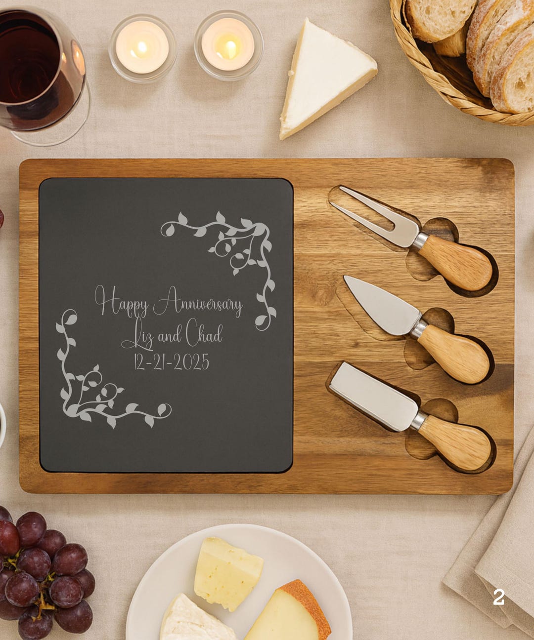 Custom Engraved Acacia Board With Slate Insert Charcuterie Board, Wine ...