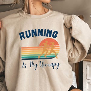 Running is my therapy Crewneck Sweatshirt, running support crew sweater , family matching team shirt, group spectator run crew top marathon