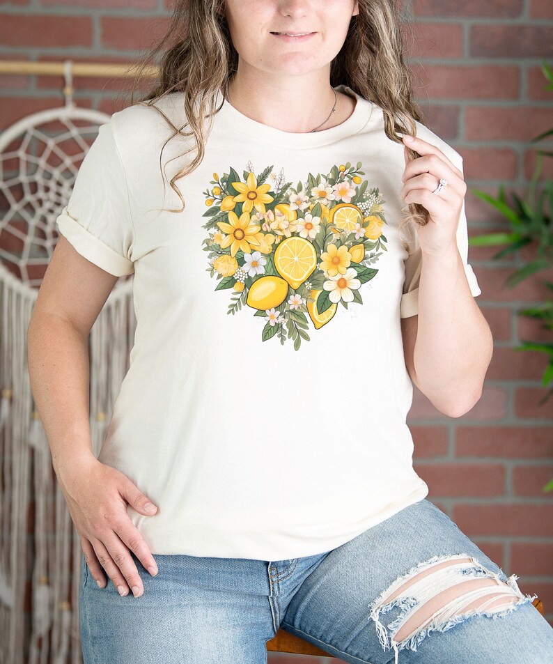 Lemon Citrus Floral Bouquet Short Sleeve Tee, Lemon Shirt for Mom ...